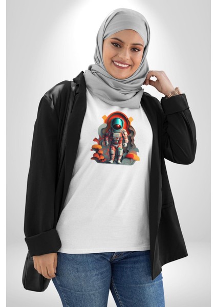Astronot Yapay Zeka Yürüyüş Kadın Erkek Unisex Beyaz Organik Baskılı T-Shirt Penye Yüksek Kalite fırsatları