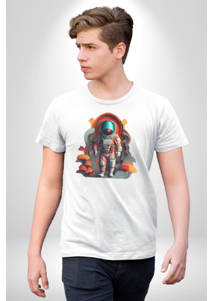 Astronot Yapay Zeka Yürüyüş Kadın Erkek Unisex Beyaz Organik Baskılı T-Shirt Penye Yüksek Kalite indirimleri