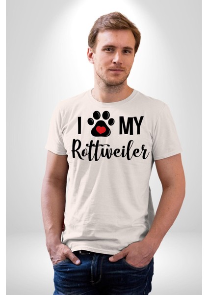 Köpek Sevgisi Rottweiler Kadın Erkek Unisex Beyaz Organik Baskılı T-Shirt Penye Yüksek Kalite fiyatları