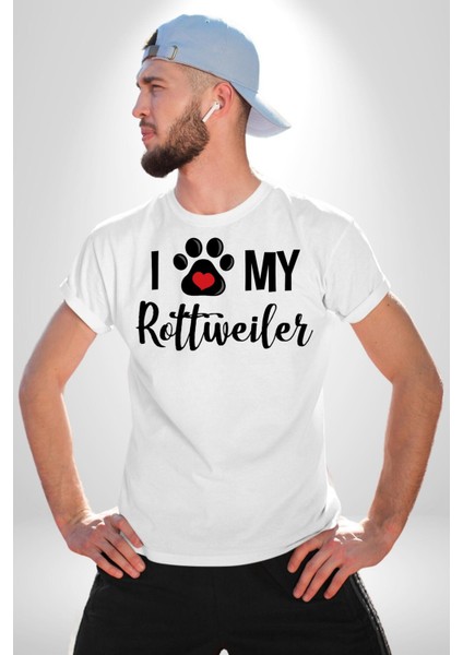 Köpek Sevgisi Rottweiler Kadın Erkek Unisex Beyaz Organik Baskılı T-Shirt Penye Yüksek Kalite fırsatları