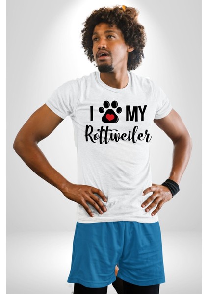 Köpek Sevgisi Rottweiler Kadın Erkek Unisex Beyaz Organik Baskılı T-Shirt Penye Yüksek Kalite indirimleri