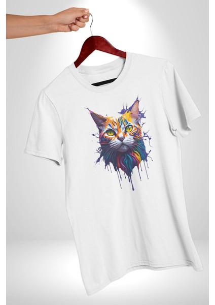 Şimşek Yağmur Kedi Kadın Erkek Unisex Beyaz Organik Baskılı T-Shirt Penye Yüksek Kalite fiyatları