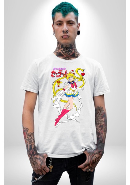 Sailor Moon Anime Usagi Tsukino Kadın Erkek Unisex Beyaz Organik Baskılı T-Shirt Penye Yüksek Kalite