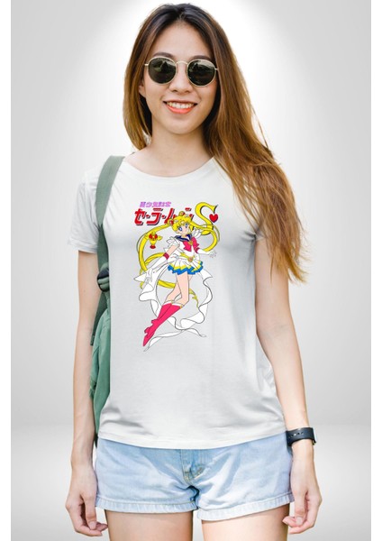 Sailor Moon Anime Usagi Tsukino Kadın Erkek Unisex Beyaz Organik Baskılı T-Shirt Penye Yüksek Kalite
