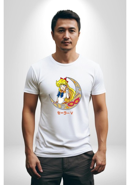 Sailor Moon Ay Savaşcısı Anime Kadın Erkek Unisex Beyaz Organik Baskılı T-Shirt Penye Yüksek Kalite