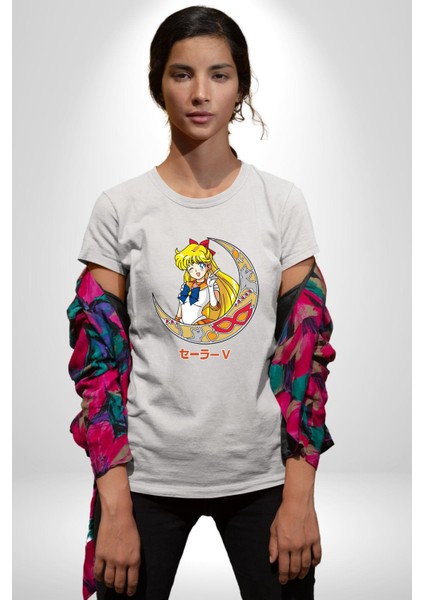 Sailor Moon Ay Savaşcısı Anime Kadın Erkek Unisex Beyaz Organik Baskılı T-Shirt Penye Yüksek Kalite fiyatları