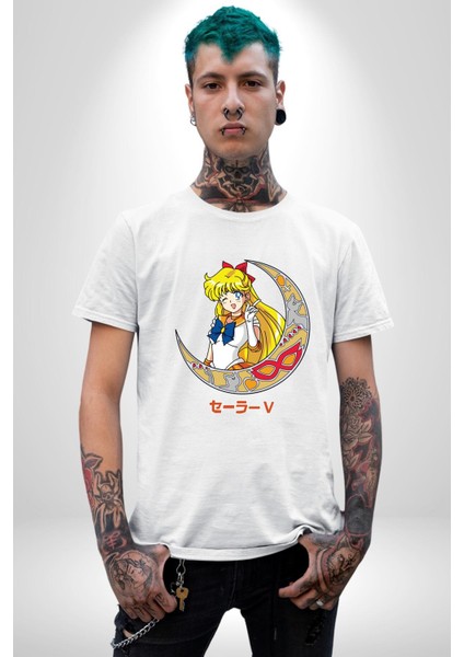Sailor Moon Ay Savaşcısı Anime Kadın Erkek Unisex Beyaz Organik Baskılı T-Shirt Penye Yüksek Kalite modelleri