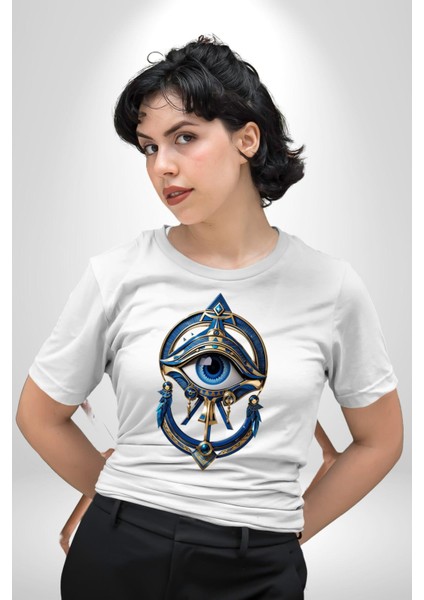 Altın Göz Horos Ra Gözü Kadın Erkek Unisex Beyaz Organik Baskılı T-Shirt Penye Yüksek Kalite indirimleri