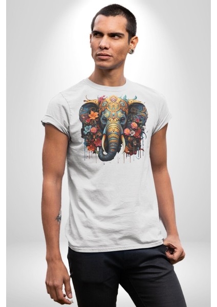 Bereket Fil Hintli Tasarım Kadın Erkek Unisex Beyaz Organik Baskılı T-Shirt Penye Yüksek Kalite fiyatları