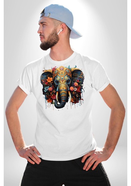 Bereket Fil Hintli Tasarım Kadın Erkek Unisex Beyaz Organik Baskılı T-Shirt Penye Yüksek Kalite fırsatları