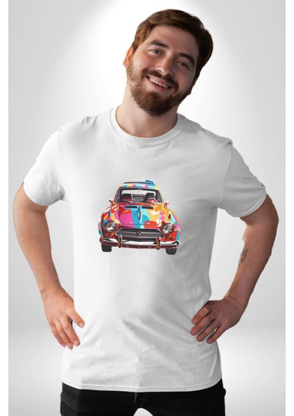Peugeot 144 Renkli Orijinal Araba Kadın Erkek Unisex Beyaz Organik Baskılı T-Shirt Penye Yüksek Kalite