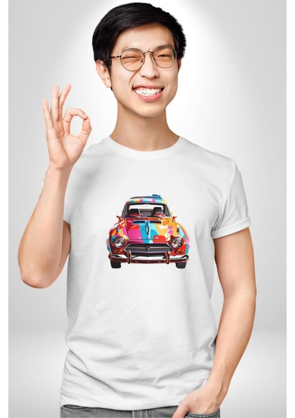 Peugeot 144 Renkli Orijinal Araba Kadın Erkek Unisex Beyaz Organik Baskılı T-Shirt Penye Yüksek Kalite modelleri