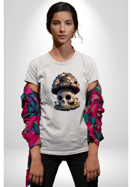 Kurukafa Mantar Ev Kadın Erkek Unisex Beyaz Organik Baskılı T-Shirt Penye Yüksek Kalite fiyatları