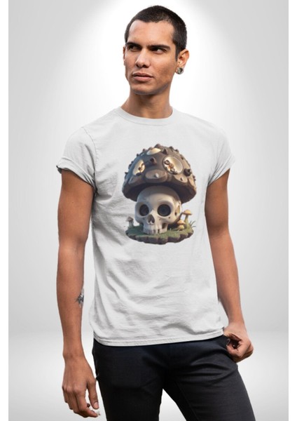 Kurukafa Mantar Ev Kadın Erkek Unisex Beyaz Organik Baskılı T-Shirt Penye Yüksek Kalite indirimleri