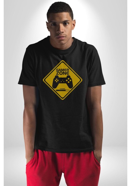 Game Oyun Alanı Kadın Erkek Unisex Siyah Organik Baskılı T-Shirt Penye Yüksek Kalite fiyatları