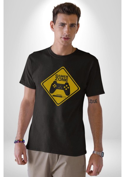 Game Oyun Alanı Kadın Erkek Unisex Siyah Organik Baskılı T-Shirt Penye Yüksek Kalite modelleri