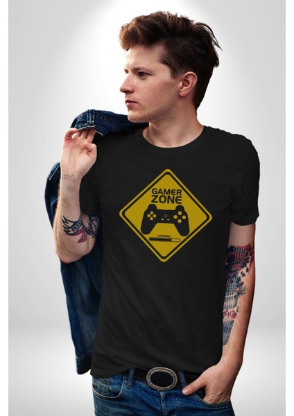 Game Oyun Alanı Kadın Erkek Unisex Siyah Organik Baskılı T-Shirt Penye Yüksek Kalite indirimleri
