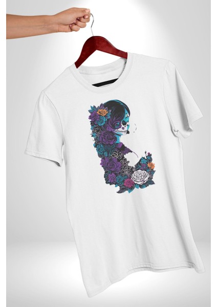 Cadılar Siyah Güller Kadın Erkek Unisex Beyaz Organik Baskılı T-Shirt Penye Yüksek Kalite fırsatları