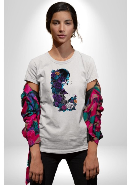 Cadılar Siyah Güller Kadın Erkek Unisex Beyaz Organik Baskılı T-Shirt Penye Yüksek Kalite indirimleri