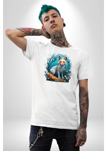 Beyaz Kurt Altın Maske Doğa Kadın Erkek Unisex Beyaz Organik Baskılı T-Shirt Penye Yüksek Kalite fiyatları