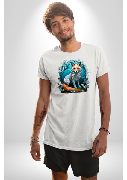 Beyaz Kurt Altın Maske Doğa Kadın Erkek Unisex Beyaz Organik Baskılı T-Shirt Penye Yüksek Kalite fırsatları