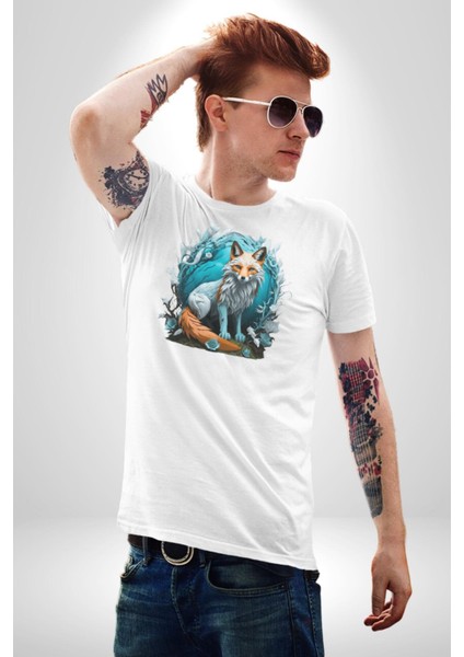 Beyaz Kurt Altın Maske Doğa Kadın Erkek Unisex Beyaz Organik Baskılı T-Shirt Penye Yüksek Kalite indirimleri