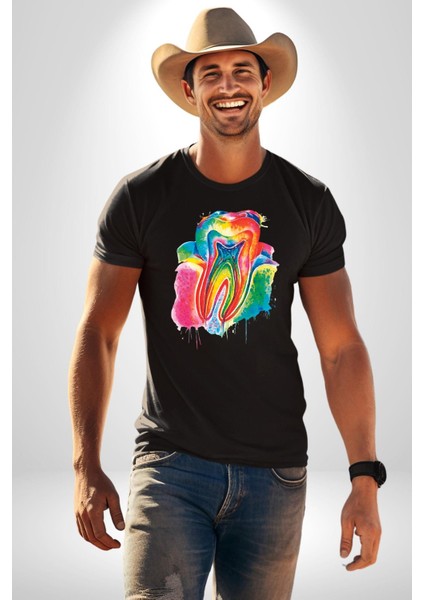 Diş Doktoru Diş Anatomisi Özel Tasarım Kadın Erkek Unisex Siyah Organik Baskılı T-Shirt Penye Yüksek Kalite fiyatları