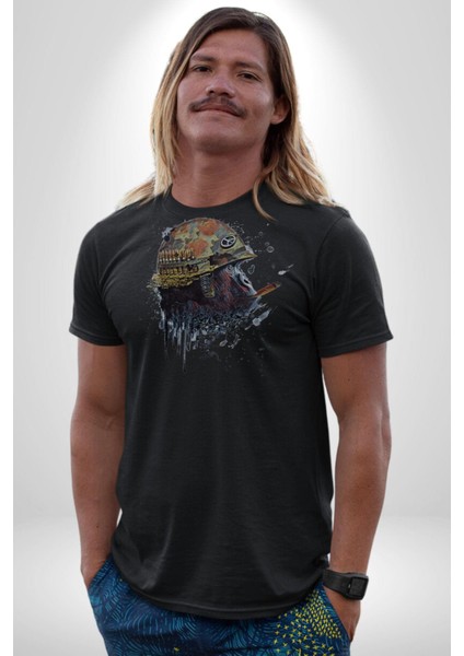 Kasket Miğfer Goril Savaşcı Kadın Erkek Unisex Siyah Organik Baskılı T-Shirt Penye Yüksek Kalite fırsatları
