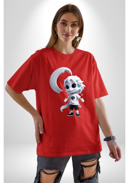 Japon Anime Baruto Momoshiki Pamuklu Bisiklet Yaka Kadın Erkek Oversize Boyfriend Dijital Baskılı Kırmızı T-Shirt indirimleri