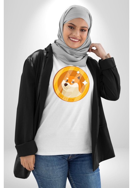 Doge Coin Kadın Erkek Unisex Beyaz Organik Baskılı T-Shirt Penye Yüksek Kalite fiyatları