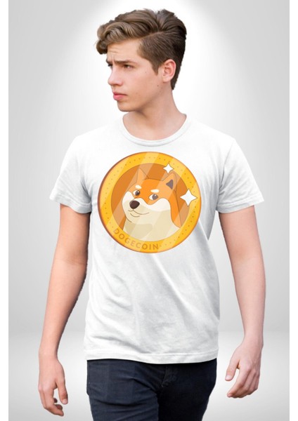 Doge Coin Kadın Erkek Unisex Beyaz Organik Baskılı T-Shirt Penye Yüksek Kalite modelleri