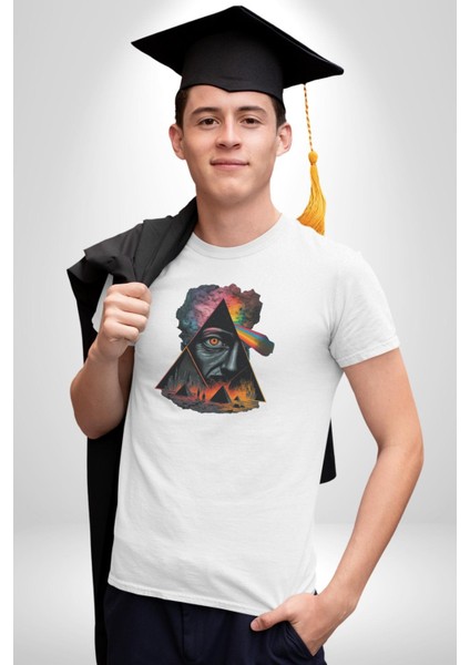 Pink Floyd Göz Piramit Kadın Erkek Unisex Beyaz Organik Baskılı T-Shirt Penye Yüksek Kalite fiyatları