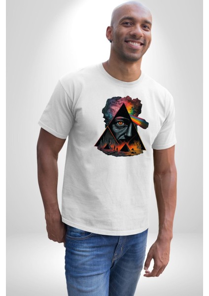 Pink Floyd Göz Piramit Kadın Erkek Unisex Beyaz Organik Baskılı T-Shirt Penye Yüksek Kalite modelleri