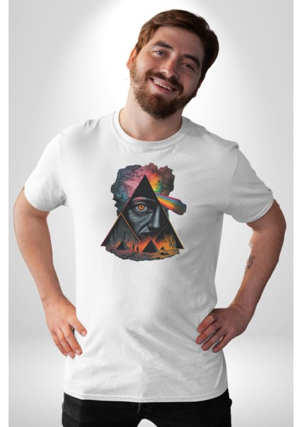 Pink Floyd Göz Piramit Kadın Erkek Unisex Beyaz Organik Baskılı T-Shirt Penye Yüksek Kalite indirimleri