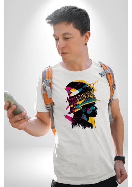 Canlı Afrobeat Füzyon Renkli Siluet Kadın Erkek Unisex Beyaz Organik Baskılı T-Shirt Penye Yüksek Kalite