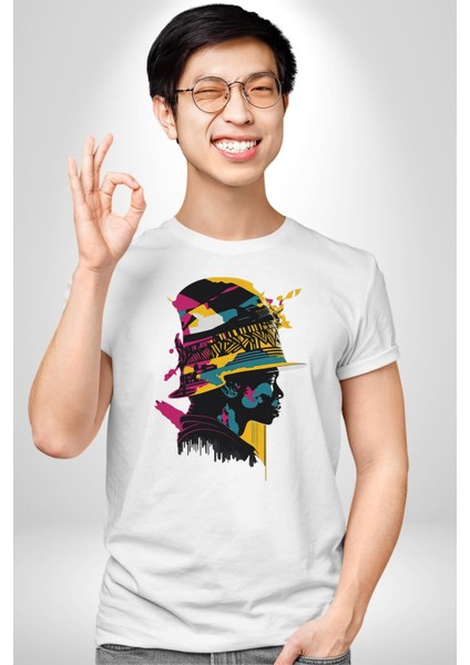 Canlı Afrobeat Füzyon Renkli Siluet Kadın Erkek Unisex Beyaz Organik Baskılı T-Shirt Penye Yüksek Kalite fiyatları