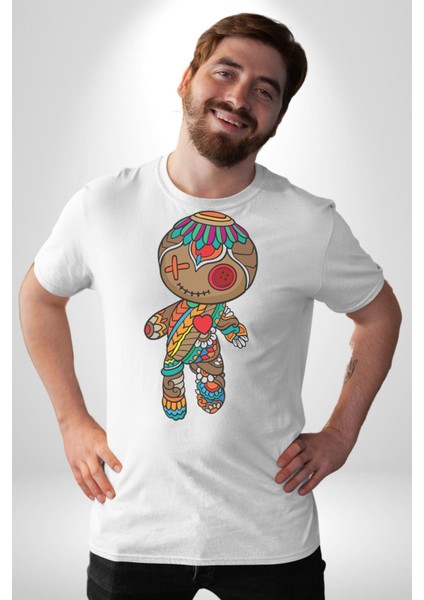 Voofoo Bebeği Doll Doldurulmuş Bebek Kadın Erkek Unisex Beyaz Organik Baskılı T-Shirt Penye Yüksek Kalite