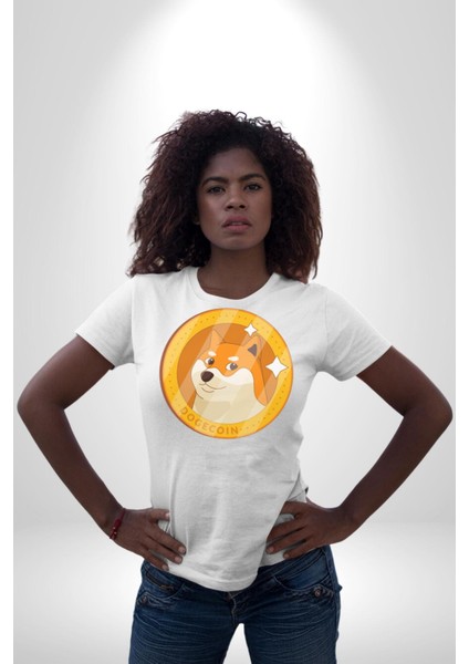 Doge Coin Kadın Erkek Unisex Beyaz Organik Baskılı T-Shirt Penye Yüksek Kalite fırsatları
