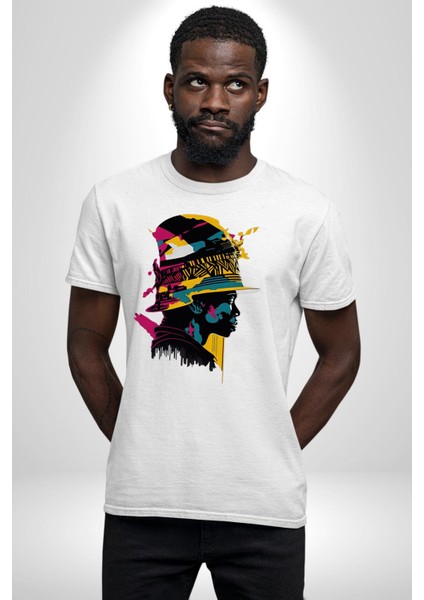 Canlı Afrobeat Füzyon Renkli Siluet Kadın Erkek Unisex Beyaz Organik Baskılı T-Shirt Penye Yüksek Kalite modelleri