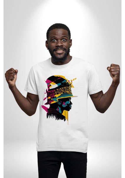 Canlı Afrobeat Füzyon Renkli Siluet Kadın Erkek Unisex Beyaz Organik Baskılı T-Shirt Penye Yüksek Kalite indirimleri