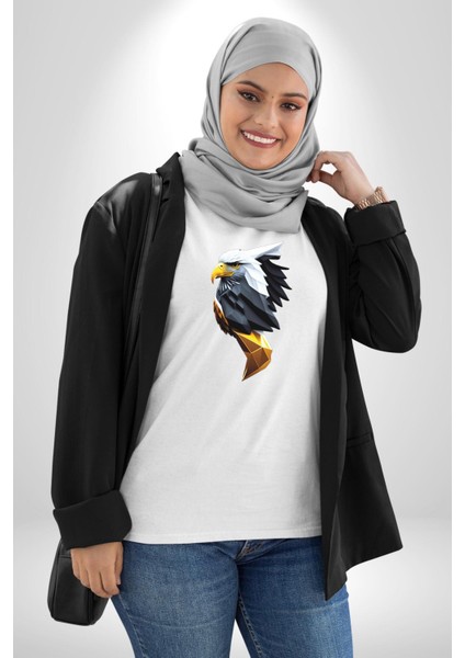 Yapay Zeka Kartal Kuş Tasarımı Kadın Erkek Unisex Beyaz Organik Baskılı T-Shirt Penye Yüksek Kalite indirimleri