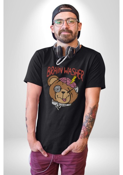 Beyin Yıkama Kadın Erkek Unisex Siyah Organik Baskılı T-Shirt Penye Yüksek Kalite
