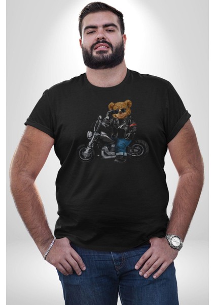 Kask Güneş Gözlüğü Motor Ayı Kadın Erkek Unisex Siyah Organik Baskılı T-Shirt Penye Yüksek Kalite
