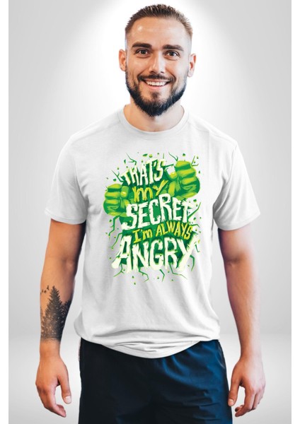 Bu Benim Sırrım Her Zaman Kızgınım Kadın Erkek Unisex Beyaz Organik Baskılı T-Shirt Penye Yüksek Kalite