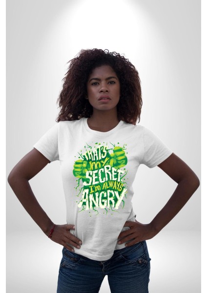 Bu Benim Sırrım Her Zaman Kızgınım Kadın Erkek Unisex Beyaz Organik Baskılı T-Shirt Penye Yüksek Kalite fiyatları
