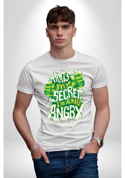 Bu Benim Sırrım Her Zaman Kızgınım Kadın Erkek Unisex Beyaz Organik Baskılı T-Shirt Penye Yüksek Kalite modelleri