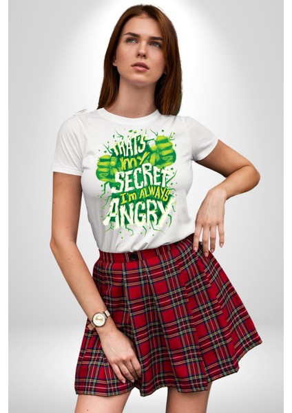 Bu Benim Sırrım Her Zaman Kızgınım Kadın Erkek Unisex Beyaz Organik Baskılı T-Shirt Penye Yüksek Kalite fırsatları