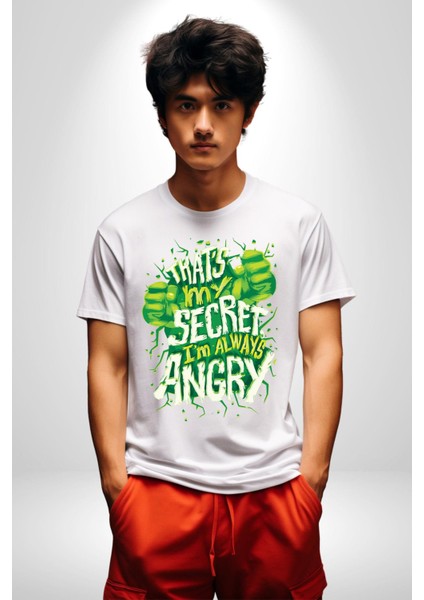 Bu Benim Sırrım Her Zaman Kızgınım Kadın Erkek Unisex Beyaz Organik Baskılı T-Shirt Penye Yüksek Kalite indirimleri