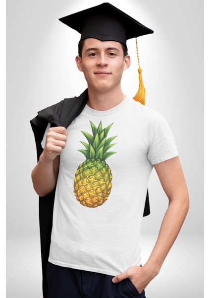 Ananas Meyve Kadın Erkek Unisex Beyaz Organik Baskılı T-Shirt Penye Yüksek Kalite fiyatları