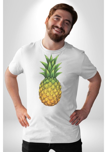 Ananas Meyve Kadın Erkek Unisex Beyaz Organik Baskılı T-Shirt Penye Yüksek Kalite indirimleri